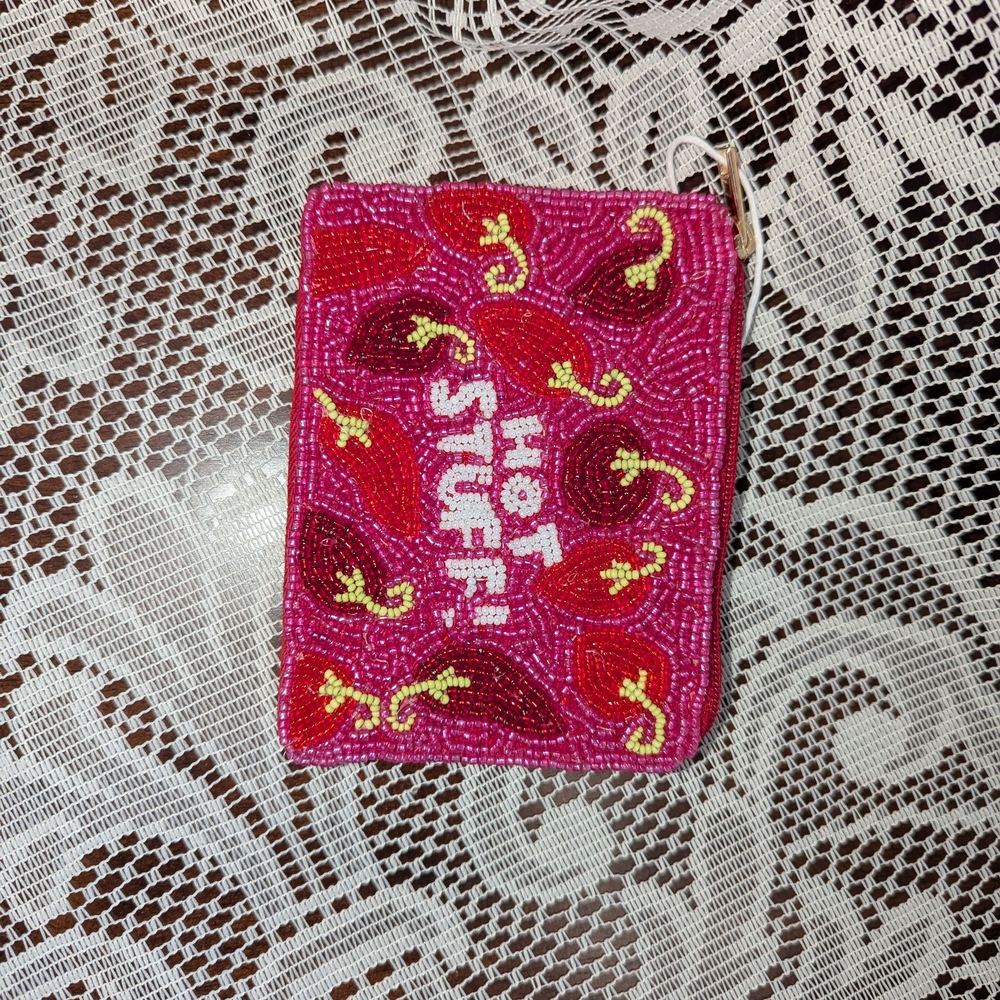 Hot Stuff Pink Beaded Coin Pouch